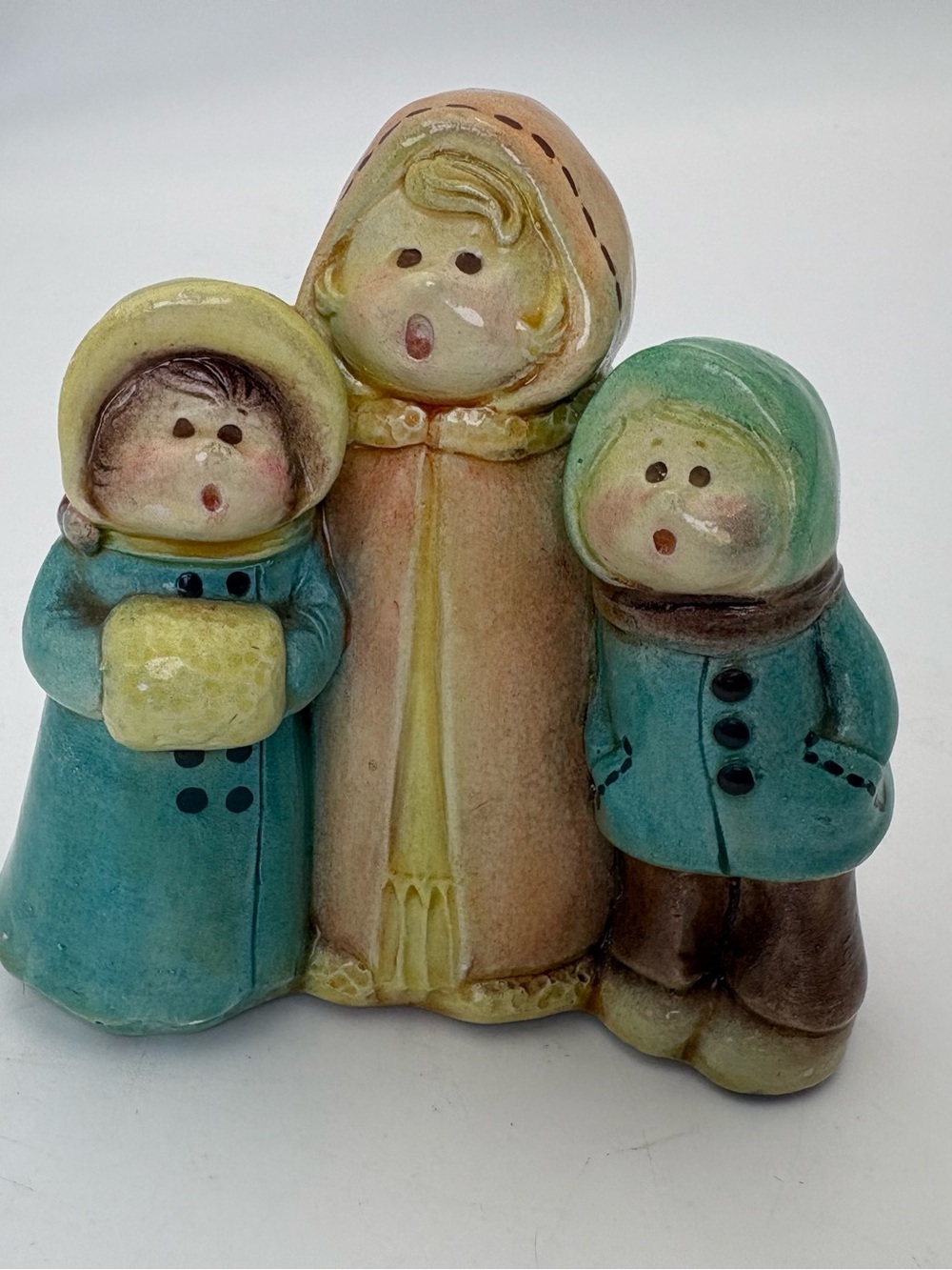 Hand-Painted Ceramic Carolers Figurine - Teal & Peach Holiday Accent - Picture 3 of 13